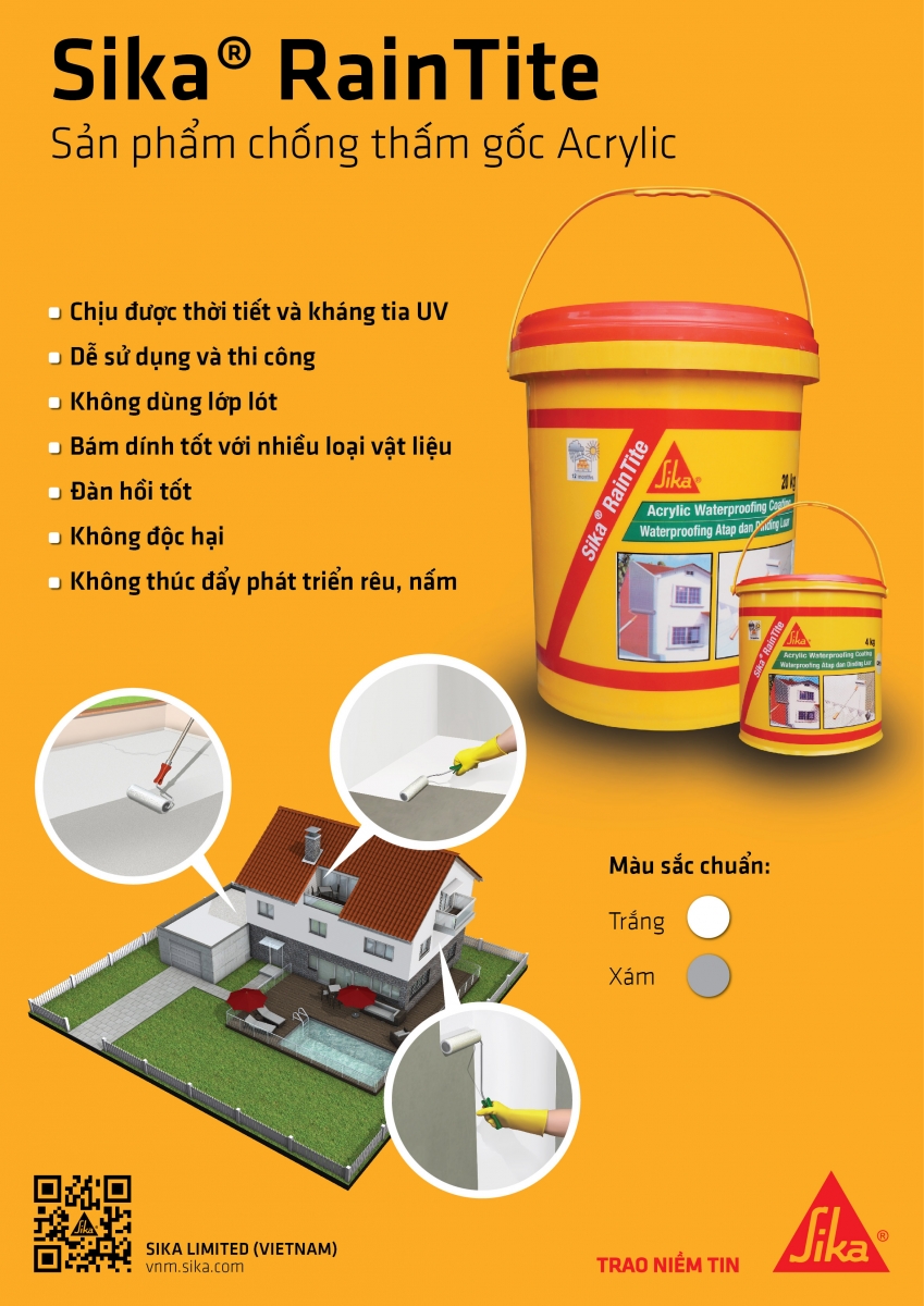 Sika RainTite – Hợp chất chống thấm đàn hồi kháng UV gốc Acrylic